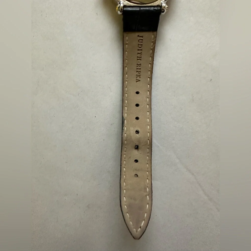 Judith Ripka Gold/Black Odyssey Diamonique Stainless Steel Leather Watch